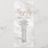 Wit Marmer & Roos Goud Elegant Huwelijksprogramma Programmakaart (Achterkant)