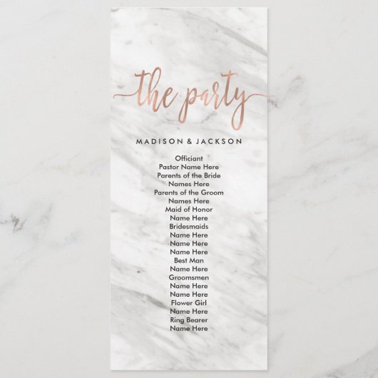 Wit Marmer & Roos Goud Elegant Huwelijksprogramma Programmakaart (Achterkant)