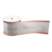 Wit Marmer Roos Goud Elegant Roze Script Wedding Satijnen Lint (Spoel)