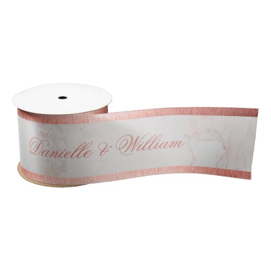 Wit Marmer Roos Goud Elegant Roze Script Wedding Satijnen Lint (Spoel)