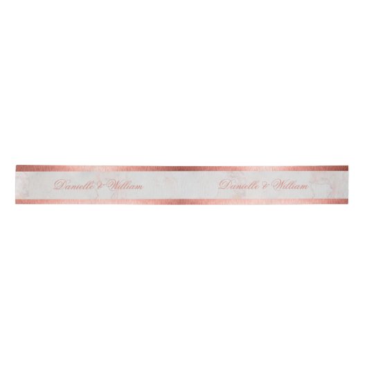 Wit Marmer Roos Goud Elegant Roze Script Wedding Satijnen Lint (Voorkant)