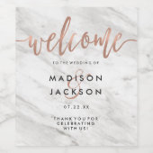 Wit Marmer & Roos Goud Modern Bruiloft Monogram Wijn Etiket (Enkel label)