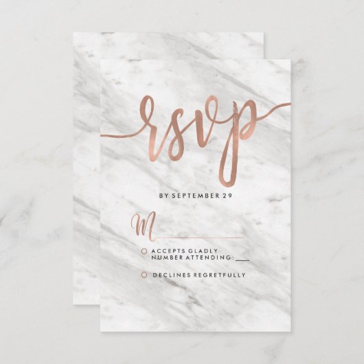 Wit Marmer & Roos Goud Modern Bruiloft RSVP (Voorkant / Achterkant)
