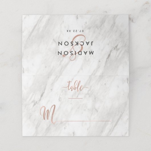 Wit Marmer & Roos Goud Modern Tafelnummer Plaatskaartje (Buitenkant ongevouwen)