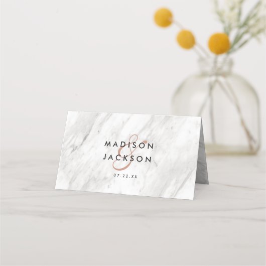 Wit Marmer & Roos Goud Modern Tafelnummer Plaatskaartje (Achterkant)