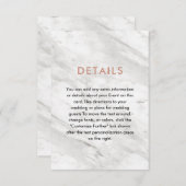 Wit Marmer & Roos Goud Modern Trouwdetails Informatiekaartje (Voorkant / Achterkant)