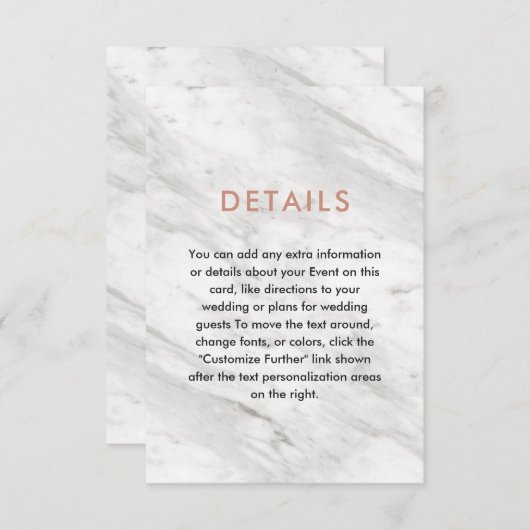 Wit Marmer & Roos Goud Modern Trouwdetails Informatiekaartje (Voorkant / Achterkant)