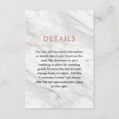 Wit Marmer & Roos Goud Modern Trouwdetails Informatiekaartje (Voorkant)