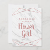 Wit marmer Roos goud word je mijn Bloemenmeisje Kaart (Voorkant)