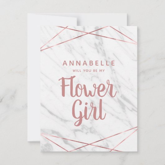 Wit marmer Roos goud word je mijn Bloemenmeisje Kaart (Voorkant)