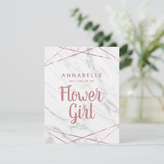 Wit marmer Roos goud word je mijn Bloemenmeisje Kaart (Staand voorkant)