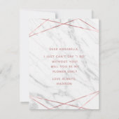 Wit marmer Roos goud word je mijn Bloemenmeisje Kaart (Achterkant)