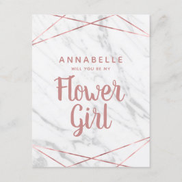 Wit marmer Roos goud word je mijn Bloemenmeisje Kaart