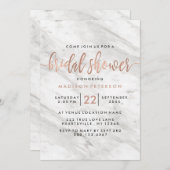 Wit Marmer & Roos Gouden Bruidsdouche Uitnodiging (Voorkant / Achterkant)