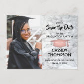 Wit Marmer & Roze Afstuderen Foto Bewaar de datum Briefkaart (Voorkant)