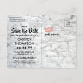 Wit Marmer & Roze Afstuderen Foto Bewaar de datum Briefkaart (Achterkant)