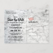 Wit Marmer & Roze Afstuderen Foto Bewaar de datum Briefkaart (Achterkant)