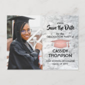 Wit Marmer & Roze Afstuderen Foto Bewaar de datum Briefkaart (Voorkant)