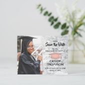 Wit Marmer & Roze Afstuderen Foto Bewaar de datum Briefkaart (Staand voorkant)