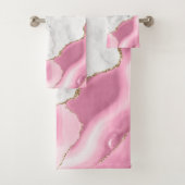 Wit Marmer Roze Agaat Gouden Glitters Bad Handdoek (Insitu)