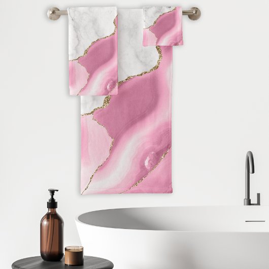 Wit Marmer Roze Agaat Gouden Glitters Bad Handdoek