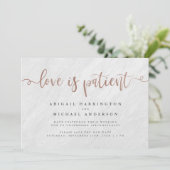 Wit Marmer & Roze Goud Schrift Liefde Is Geduldig Kaart (Staand voorkant)
