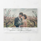 Wit Marmer Rustiek Roze Hydrangea Bloemen Huwelijk Drieluik Uitnodiging (Cover)