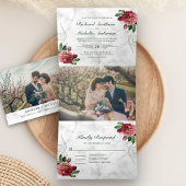 Wit Marmer Rustiek Roze Hydrangea Bloemen Huwelijk Drieluik Uitnodiging