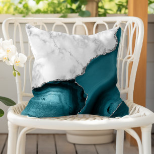 Wit Marmer Teal Agate Zilver Buitenkussen