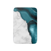 Wit Marmer Teal Blauw Agaat Zilver Badmat (Voorkant Verticaal)