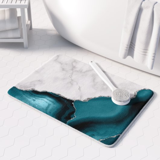 Wit Marmer Teal Blauw Agaat Zilver Badmat