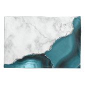 Wit Marmer Teal Blauw Agaat Zilver Kussensloop (Achterkant)
