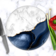 Wit marmer verguld marineblauw agaat rond