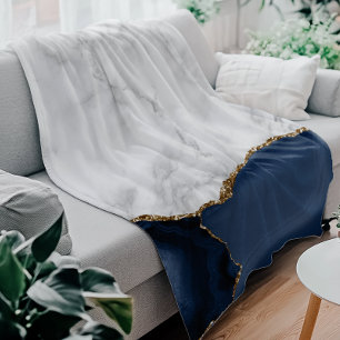Wit marmer verguld met navyblauwe agaat fleece deken
