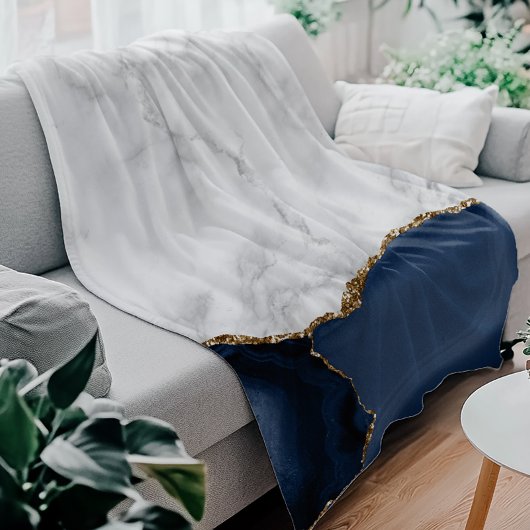 Wit marmer verguld met navyblauwe agaat fleece deken