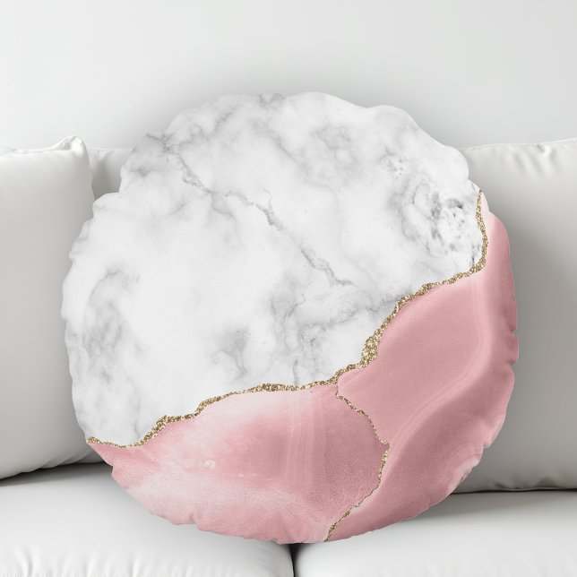 Wit Marmer Verguld Roze Agaat Rond Kussen (Creator heeft geüpload)