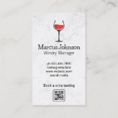 Wit Marmer | Wijnglas Logo | Proeverij QR-code Visitekaartje (Achterkant)