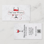 Wit Marmer | Wijnglas Logo | Proeverij QR-code Visitekaartje (Voorkant / Achterkant)