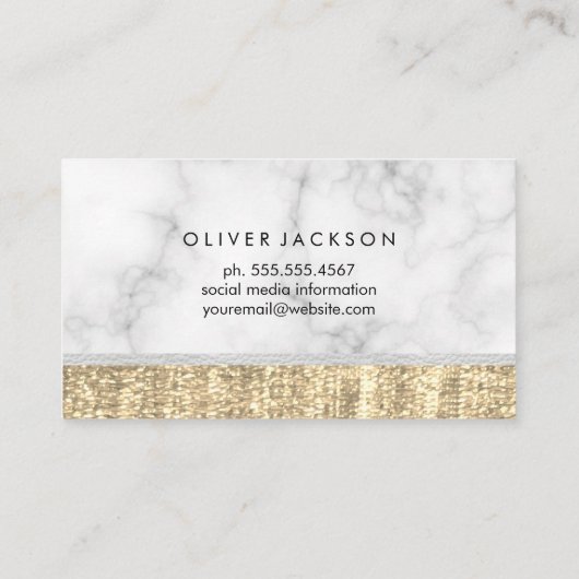 Wit Marmer Wit Leder Goud Sequin Visitekaartje (Achterkant)
