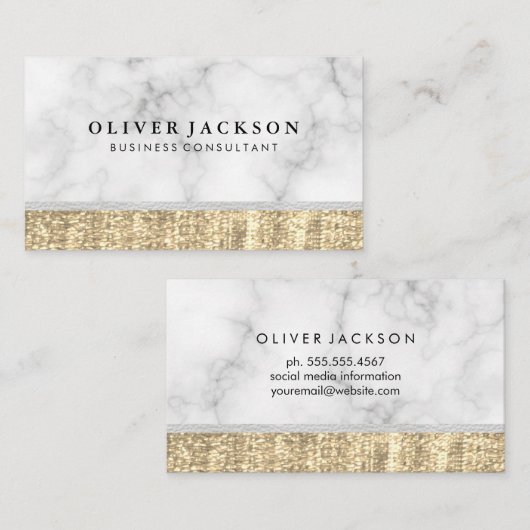 Wit Marmer Wit Leder Goud Sequin Visitekaartje (Voorkant / Achterkant)