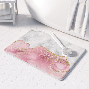 Wit Marmer Zacht Roze Agate Goud Glitter Badmat