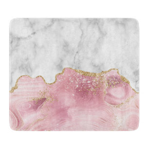Wit Marmer Zacht Roze Agate Goud Glitter Snijplank