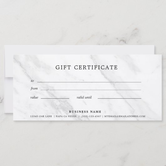 Wit Marmer Zakelijk Cadeaubon Elegant (Achterkant)