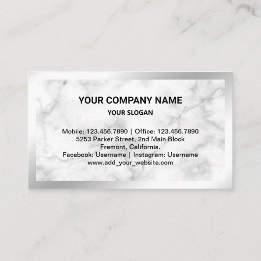 Wit Marmer Zilver Folie Vastgoed makelaar Foto Visitekaartje (Achterkant)