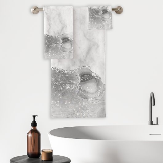 Wit Marmer Zilver Glitter Grijs Agate Bad Handdoek