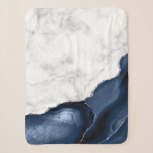 Wit Marmer Zilver Marineblauw Agaat Sherpa Deken