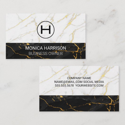 Wit Marmer | Zwart Goud Marmer Visitekaartje (Voorkant / Achterkant)