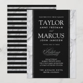 Wit Marmer Zwart Stropdas Formele Huwelijksuitnodi Kaart (Voorkant / Achterkant)