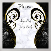 Wit Marmer - Zwarte Abstracte Gastboek Poster (Voorkant)