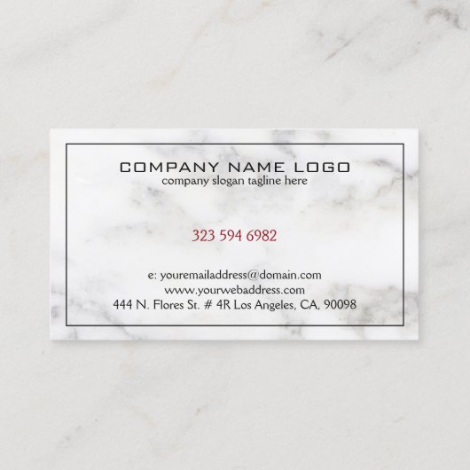 Wit marmer zwarte rand visitekaartje (Achterkant)